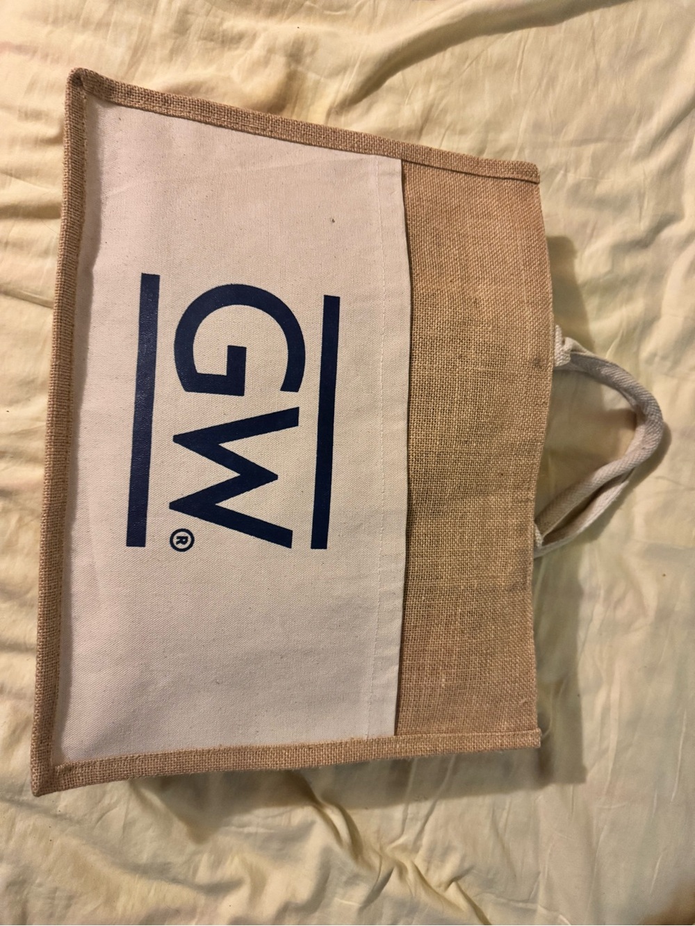 GW Branded Natural & White Canvas Jute Tote Bag